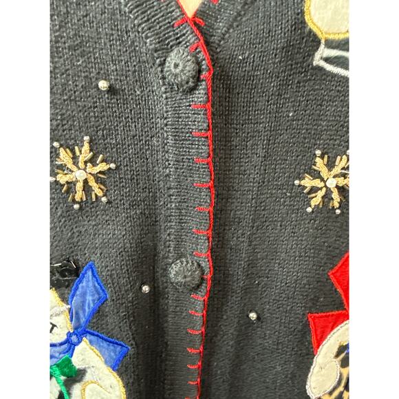 Victoria Jones Black with Snowman Embellished Christmas Sweater SzL - Picture 3 of 4
